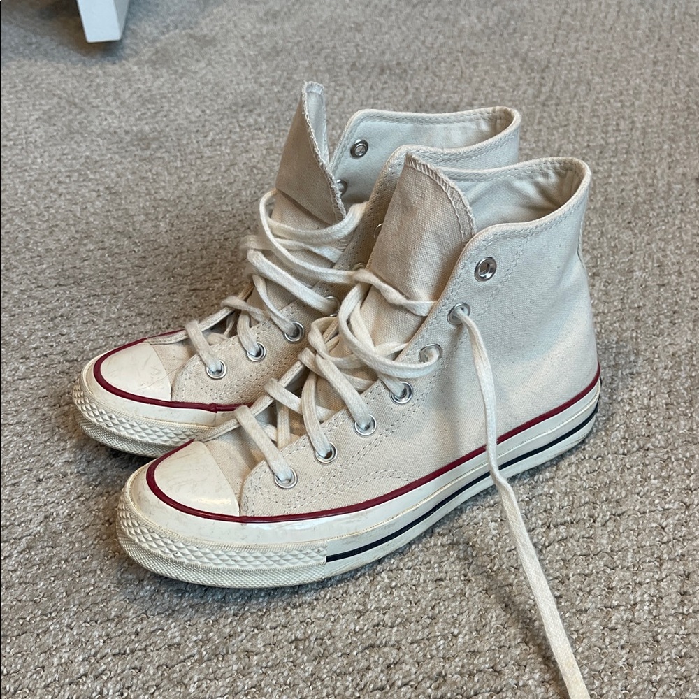Converse High Top Sneakers in Off-White with Red and Black Trim